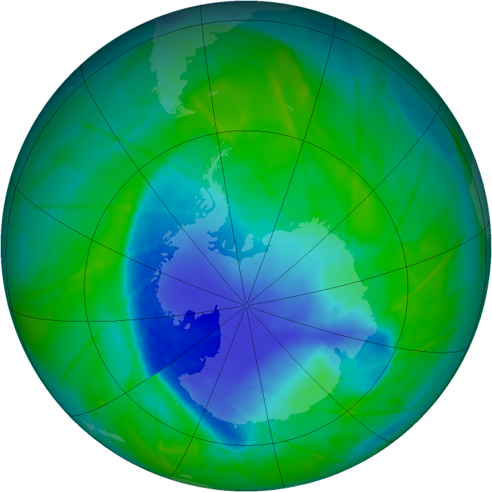 Antarctic ozone map for 13 December 2010